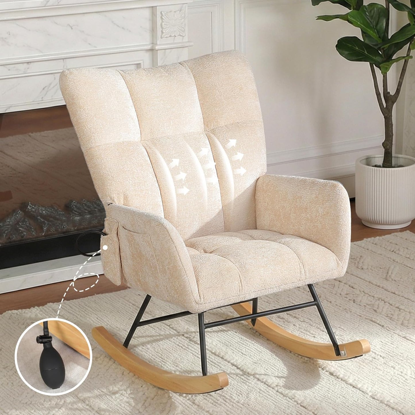 Nursery Rocking Chair Teddy Upholstered Glider Rocker Rocker Accent Chair with High Backrest Armchair Comfy Side Pocket Modern Rocking Accent Chairs for Living Room, Nursery, Office-Green
