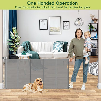 Reinforced 80 Inch Extra Wide Retractable Dog Gate to Prevent Crawling Through, Super Wide XL Retractable Baby Gates for Dog Indoor, Long Baby Gates Indoor Extra Long, Outdoor Mesh Pet Gate, Gray