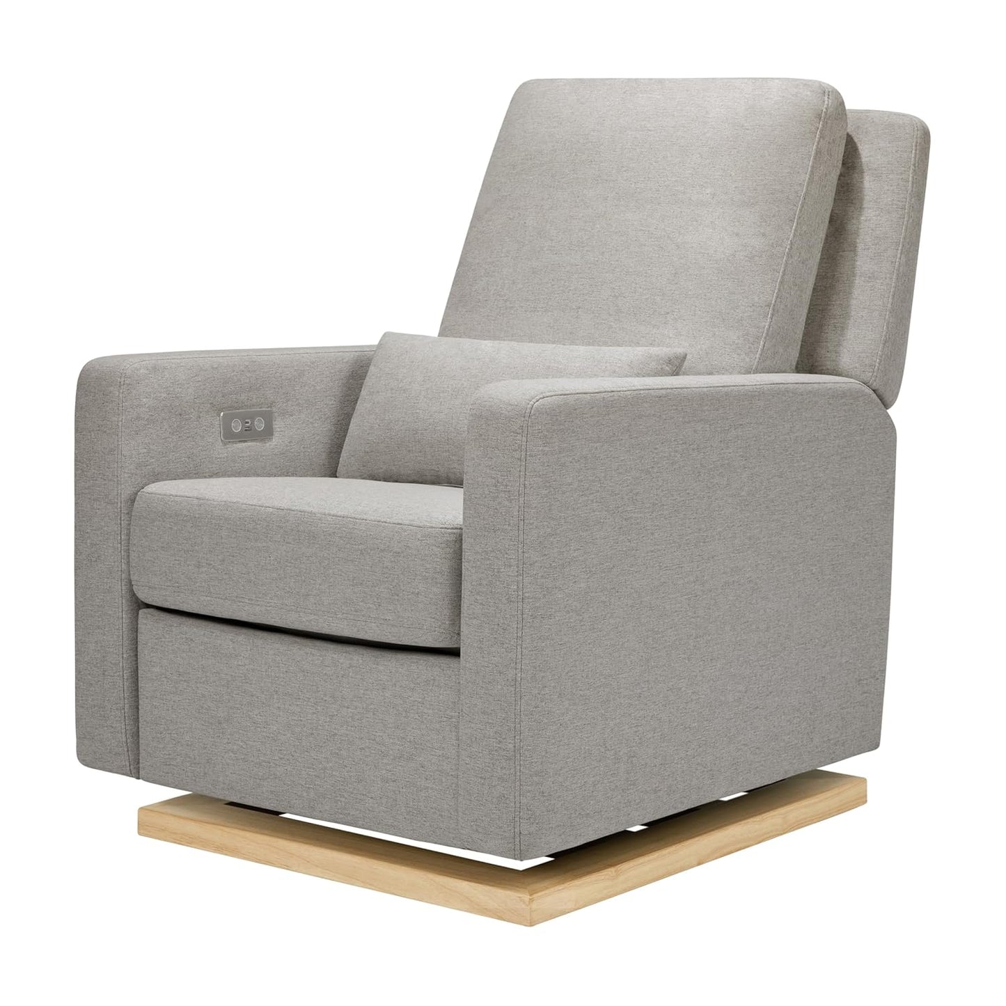 Babyletto Sigi Electronic Power Recliner & Swivel Glider with USB Port in Performance Beach Eco-Weave with Light Wood Base, Water Repellent & Stain Resistant, Greenguard Gold and CertiPUR-US Certified