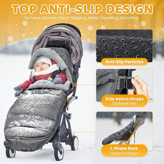 IvyWind Stroller Footmuff, Baby Winter Stroller Bunting Bag with Removable Zipper, Universal Warm Sleeping Bag for Cold Weather, Waterproof & Cozy Fleece Lining for Toddler Infant Kids, Dark Gray