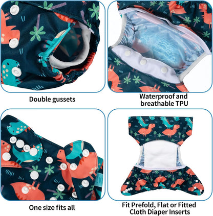 ALVABABY 6pcs Cloth Diaper Covers &1 Wet Dry Bag, Washable Reusable Cloth Nappy Shell for Prefold with Multi-Functional Bag, Flat or Fitted Diaper Inserts 6NKZ06