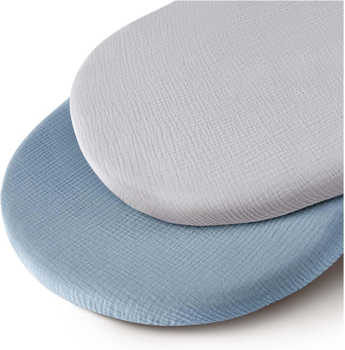 MairMore 2 Pack Muslin Fitted Bassinet Sheets for Babies, Soft & Breathable 100% Cotton Bedside Sleeper Bassinet Sheet, Moses Basket Oval Rectangle Pad/Mattress (Pink Blossom)