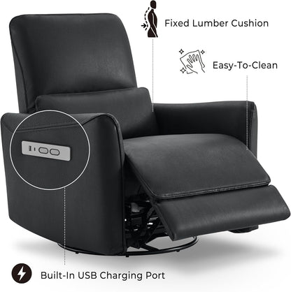CHITA Power Recliner Chair Swivel Glider, FSC Certified Upholstered Living Room Nursery Reclining Sofa Chair with Lumbar Support, Linen