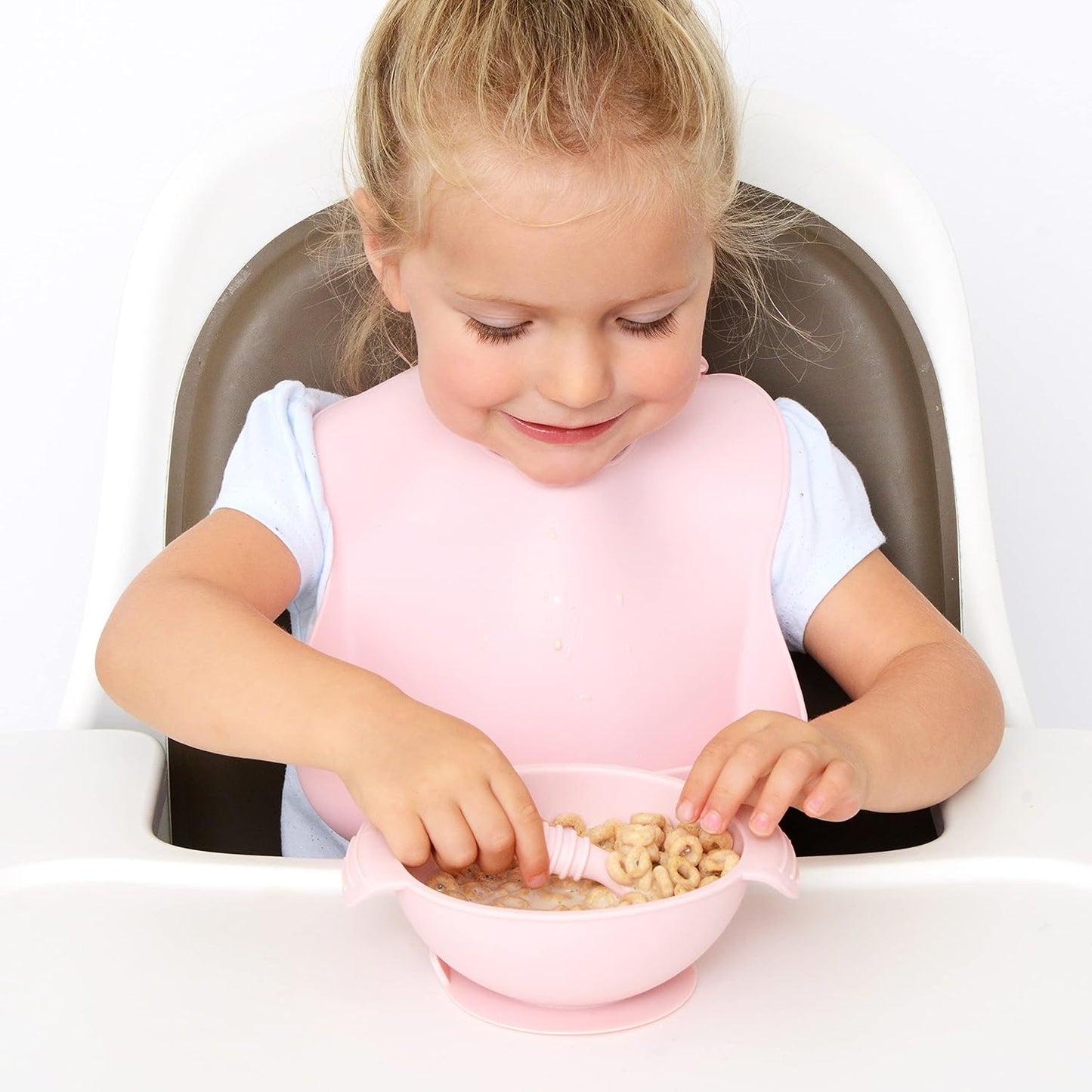 PrimaStella Unbreakable Silicone Non-Slip Bowl and Chew Spoon Set for Babies and Toddlers (Rainbow Swirl)