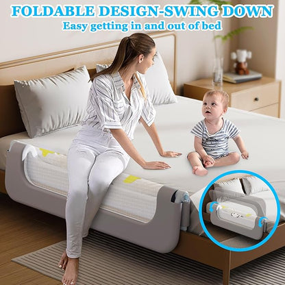 Baby Bed Guard Rail for Toddler - Adjustable Heights, Swing Down Bedrail, Extra Tall Child Safety Side Railing Guards for Kids - Toddler Bed Rail for Queen, King, Twin, and Bunk Size Beds (59 inch)