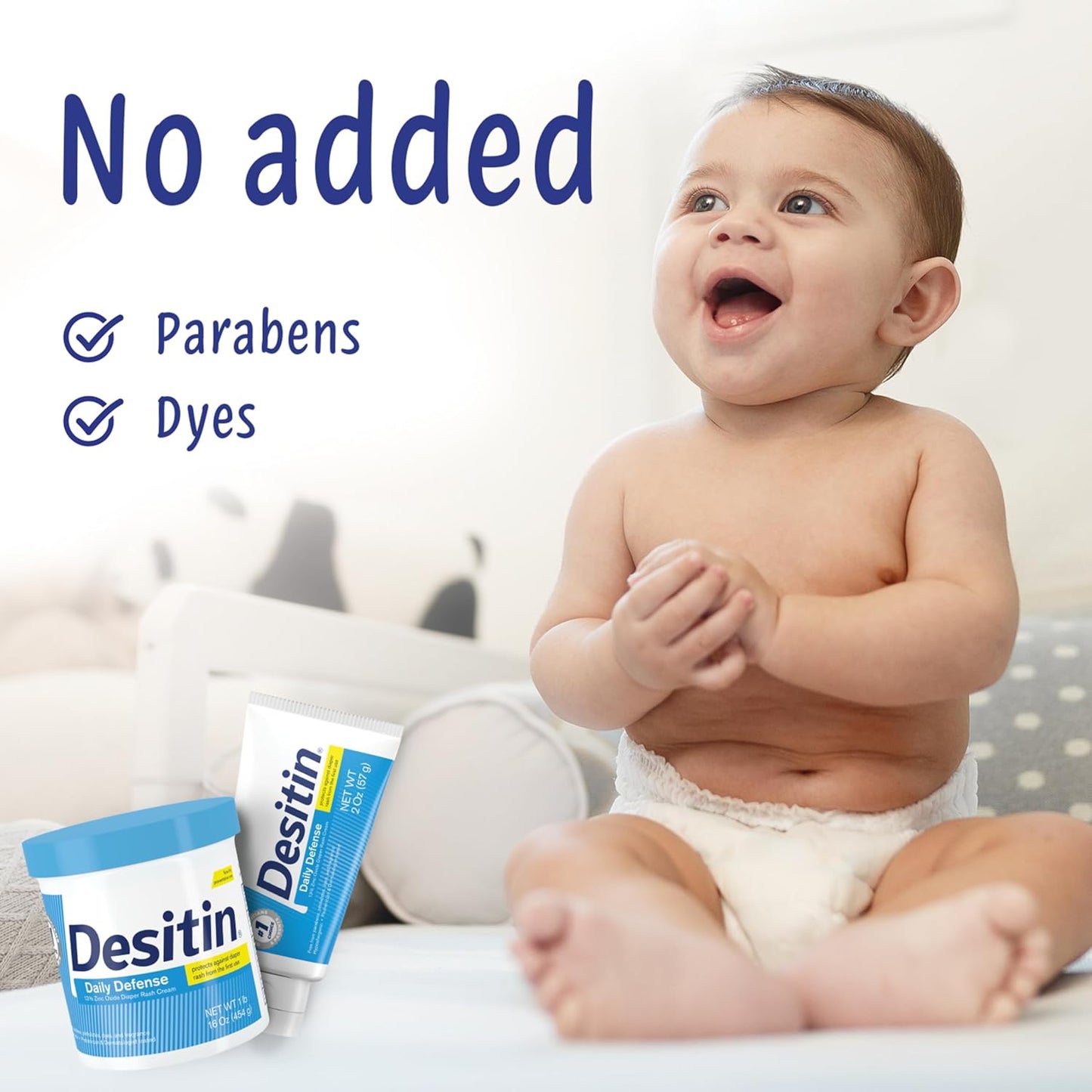 Desitin Daily Defense Baby Diaper Rash Cream with 13% Zinc Oxide, Barrier Cream to Treat, Relieve & Prevent Diaper Rash, Hypoallergenic, Dye-, Phthalate- & Paraben-Free, 16 oz