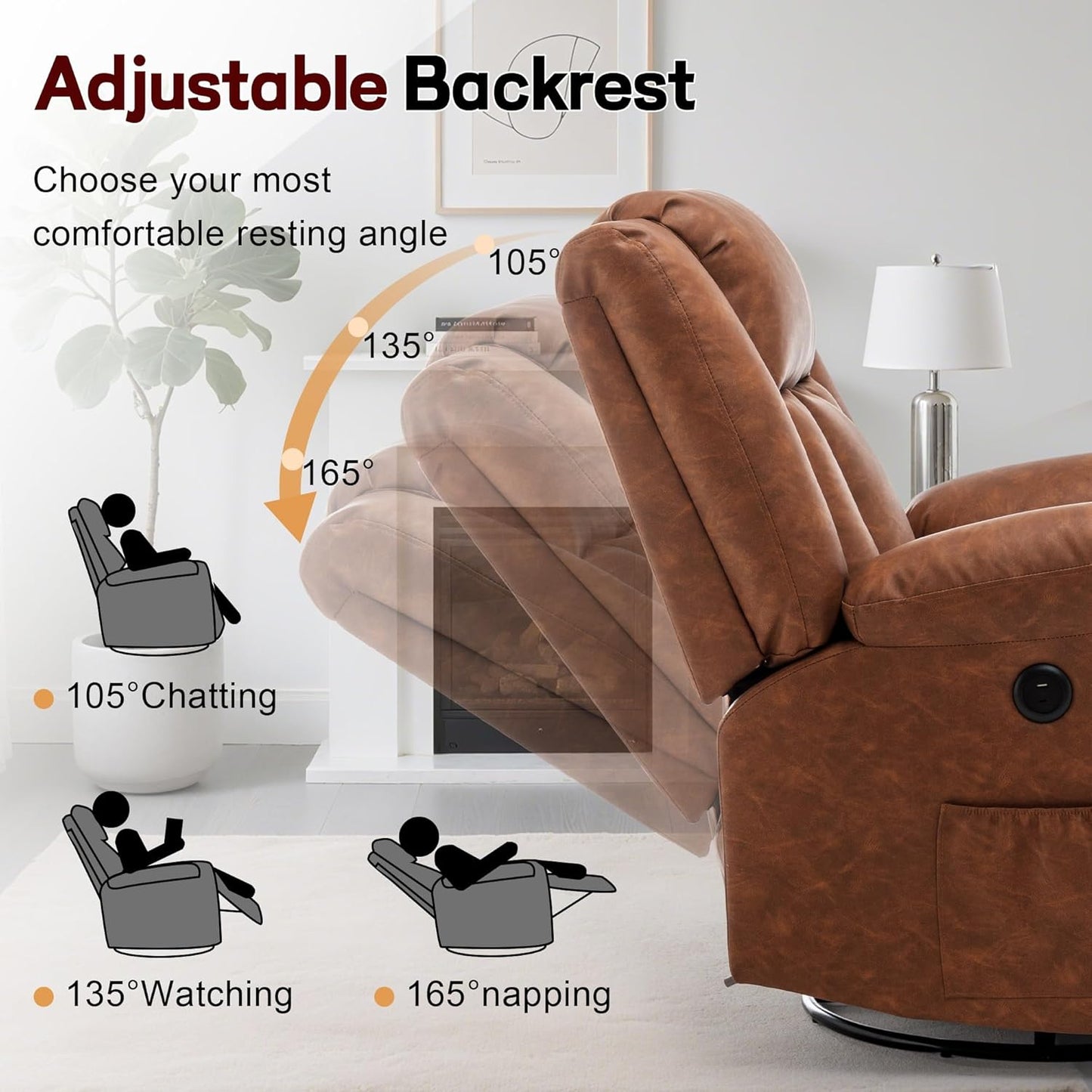 Korser Rocker Recliner, Glider Recliner Chairs for Adults, 360° Swivel Rocking Chair with Massage and Heating, Nursery Chair with Storage and USB Charging for Living Room, Bedroom, Nursery