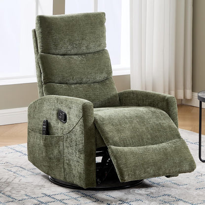 Trustyue Swivel Rocker Recliner Chair, 360° Swivel Recliner with Heat and Massage, Rocker Recliner Nursery Glider Chair with Side Pockets for Living Room (Beige, Fabric)
