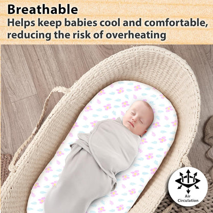 3-Pack Bedside Sleeper Bassinet Sheets | GOTS Certified Organic 100% Muslin Cotton | Ultra Soft & Breathable | 33×20×4” Fitted Sheets | Universal Fit 29–33” x 17–21” Pads