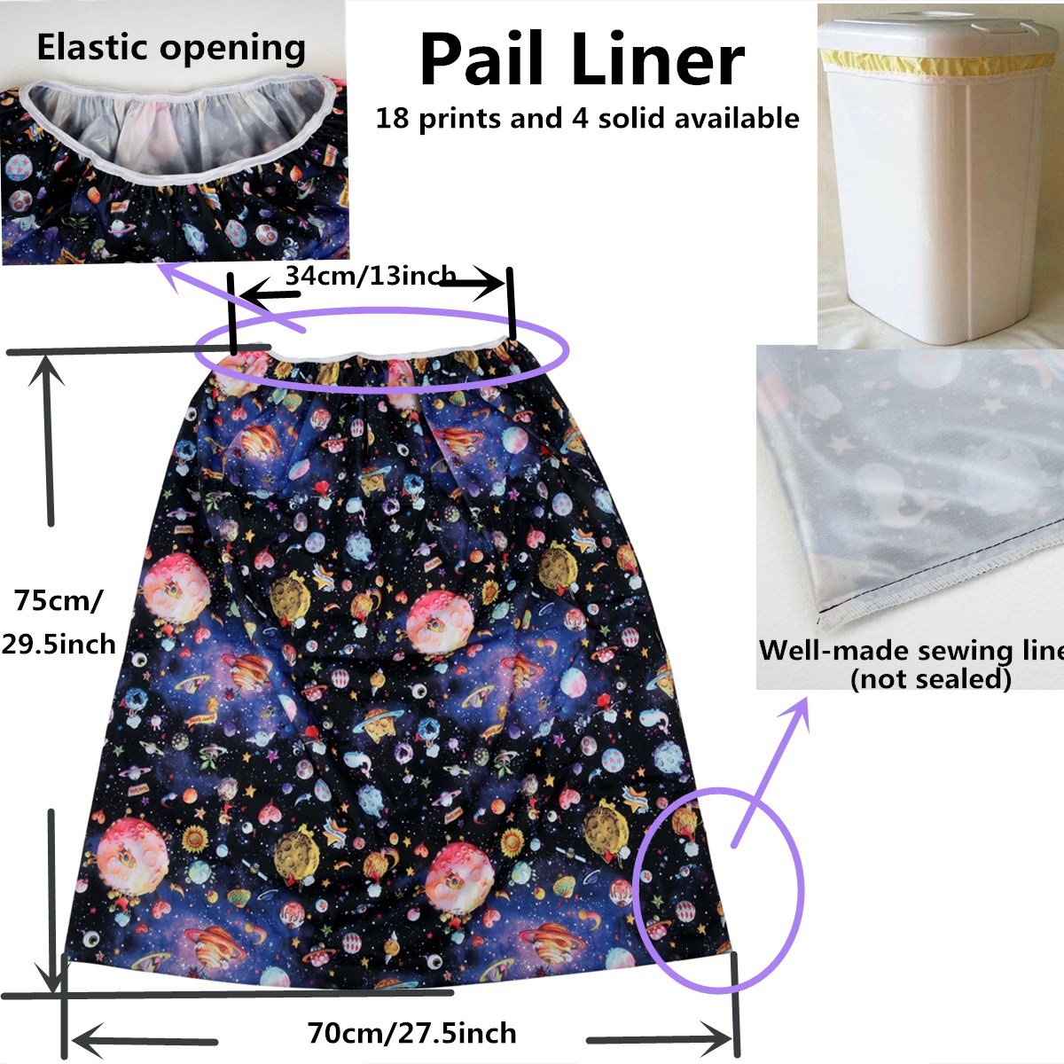 Pail Liner for Cloth Diapers Nappy Inserts Large Wet Bag Elastic Washable Reusable 27.6in x29.5in (Pink)