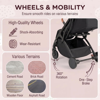 HONEY JOY Lightweight Baby Stroller, Compact Travel Stroller w/Aluminum Frame, Footmuff, EVA Wheels w/Spring Suspension, Multi-Position Recline, One-Hand Fold Luggage Handle for Toddlers (Gray)