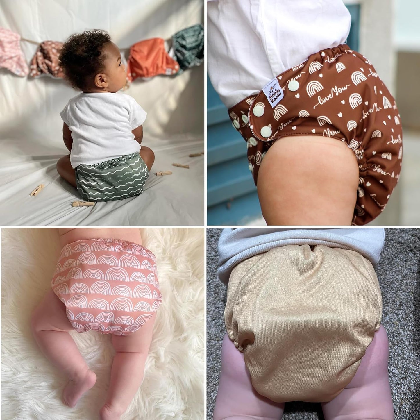 Mama Koala 3.0 Pocket Cloth Diapers for Babies with AWJ Lining, 6 Pack with 6 4-Layer Natural Cloth Diaper Inserts - Reusable and Washable Pocket Diapers(Hardworking Bees) - Colors B