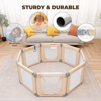 Dripex Baby Playpen, 47"x47" Small Playpen for Babies, Enhanced Safety Baby Play Yard for Indoor & Outdoor, Infant Play Pen with Soft Breathable Visible Mesh, Anti-Fall Design & Easy Setup, Grey