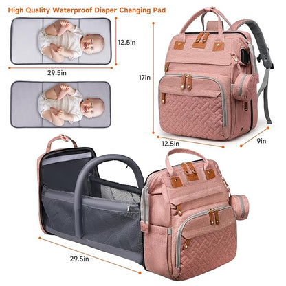 Baby Diaper Bags with Changing Station Multifunctional Waterproof Diaper Bag Backpack Travel Baby Bag with Changing Pad, Pacifier Case,Baby Essentials(Pink)