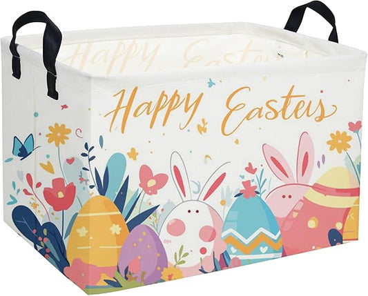 Rectangular Easter Baskets, Kids Easter Storage Bins Organizer.Cute Storage Basket with Handles.Boys and Girls,Easter Bunny Eggs Decor,Toys,Books,Easter Gifts (Easter Eggs)