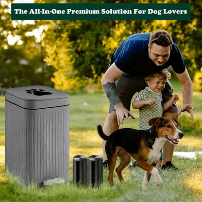Dog Poop Trash Can Outside, 5L/1.3 Gal Pet Poop Bucket with Lid, Foot Pedal, Dog Waste Container with 40 Bags, Lid Soft Close for Pet, White