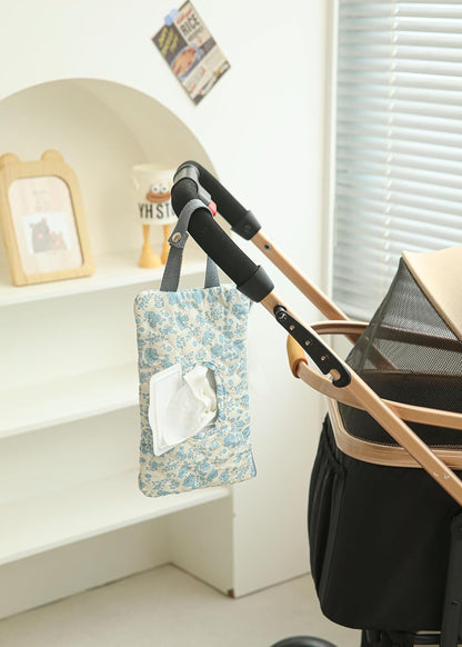 Quilted Baby Wipe Holder Quilted Wipe Pouch Portable Hanging Floral Wet Wipes Bag for Car, Stroller