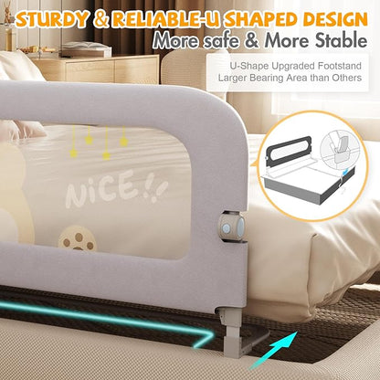 Bed Guard Rail for Toddlers - 47 inches Lift Foldable Toddler Bed Rails for Kids - Safety Baby Bed Rail Guard with Reinforced - Great Fit for Kids Twin Double, Full Size, Queen, King Size