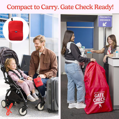 J.L. Childress Gate Check Bag for Single & Some Double Strollers - Travel Bag for Airplane, Fits Most Standard Baby Strollers, Airport Accessories for Gate Check, Flying Essentials - Red