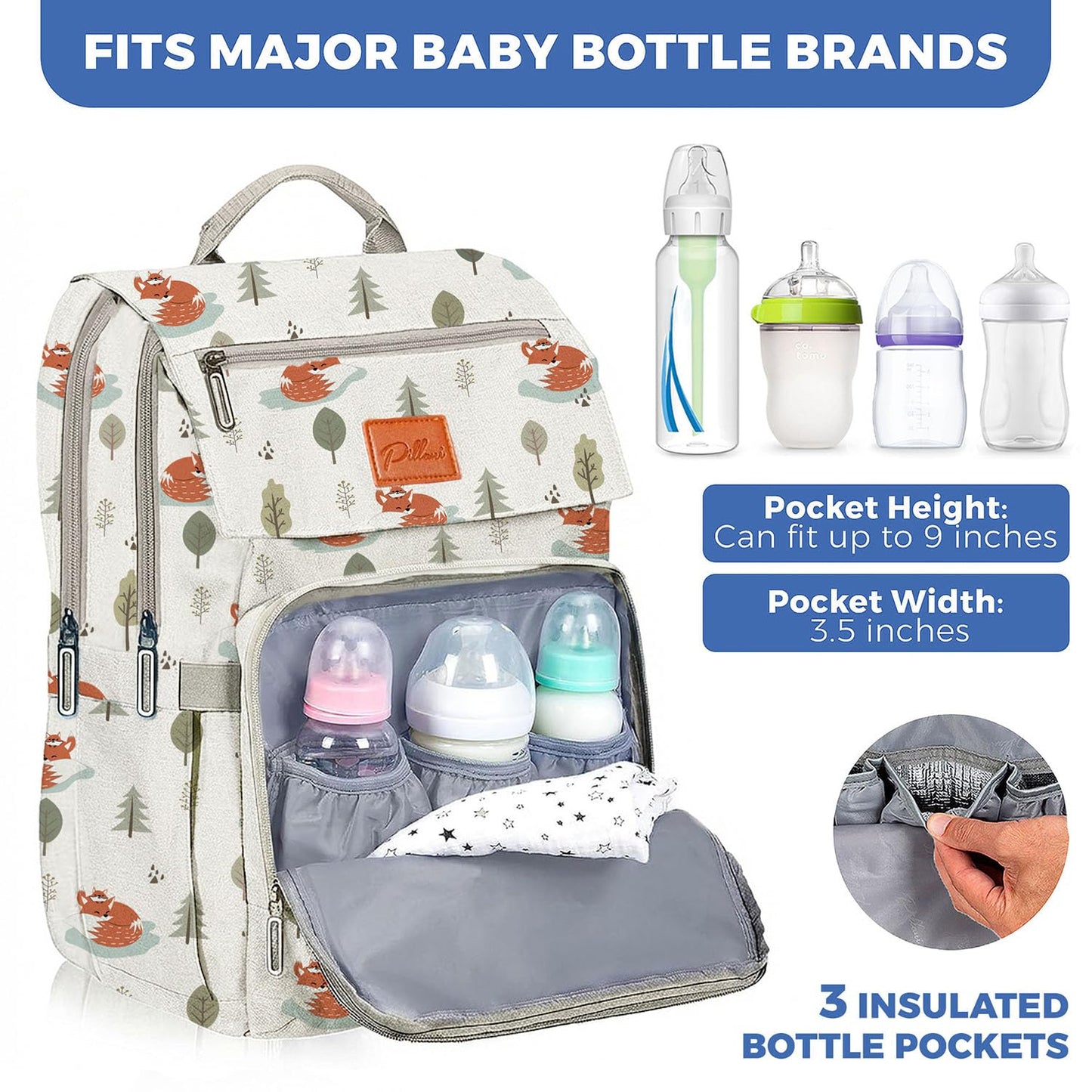 PILLANI Baby Diaper Bag Backpack - Large Waterproof Travel Diaper Bag for Boys & Girls, 16 Organizer Pockets with Changing Pad, Insulated Bottle Pockets & Stroller Straps, Baby Shower Gifts, Dinosaur