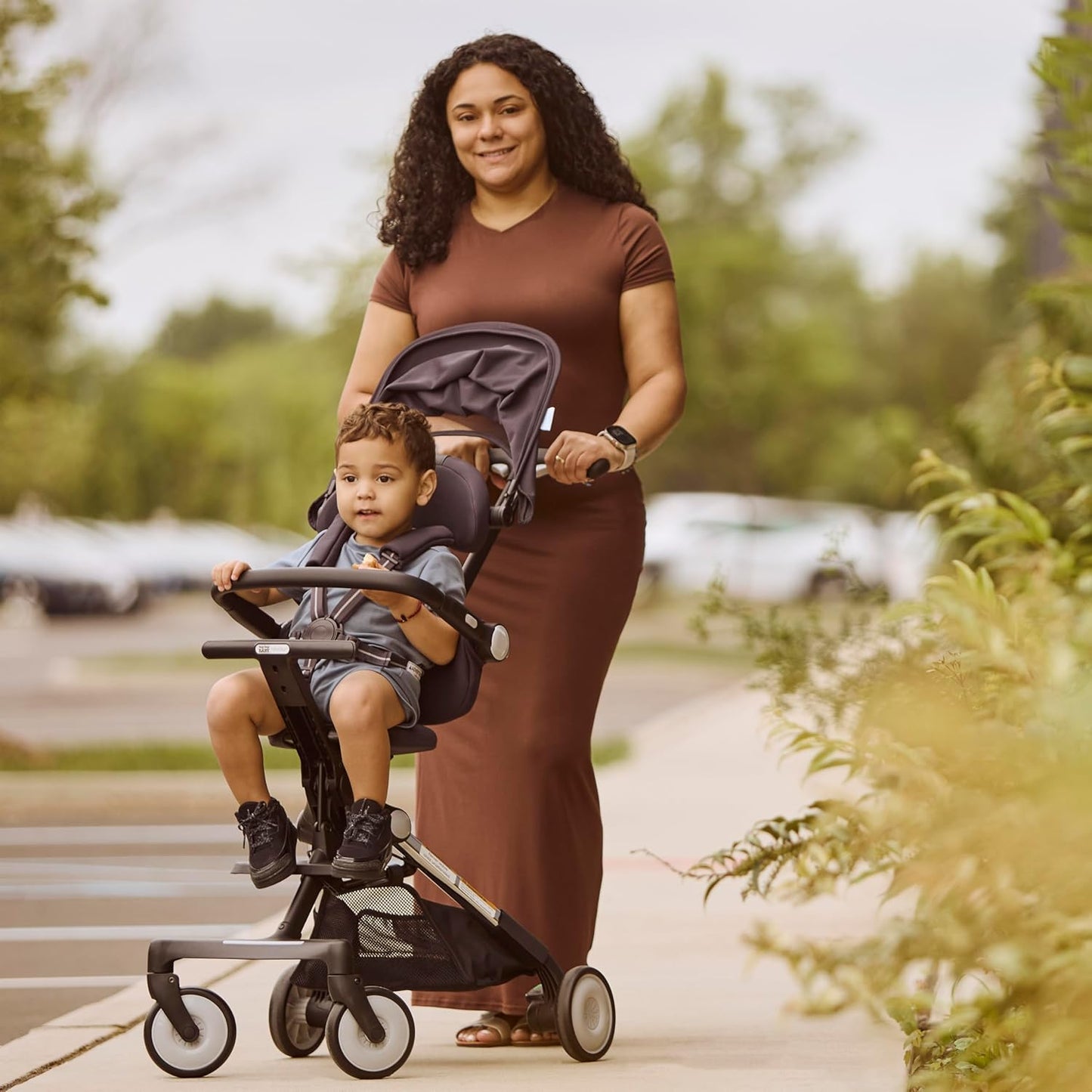Evolur Velo Rider Travel Stroller – Compact, Lightweight Umbrella Stroller for Toddlers 6–36 Months, One-Hand Fold, Footrest, Rear Platform, 5-Point Harness, Portable & Travel-Friendly