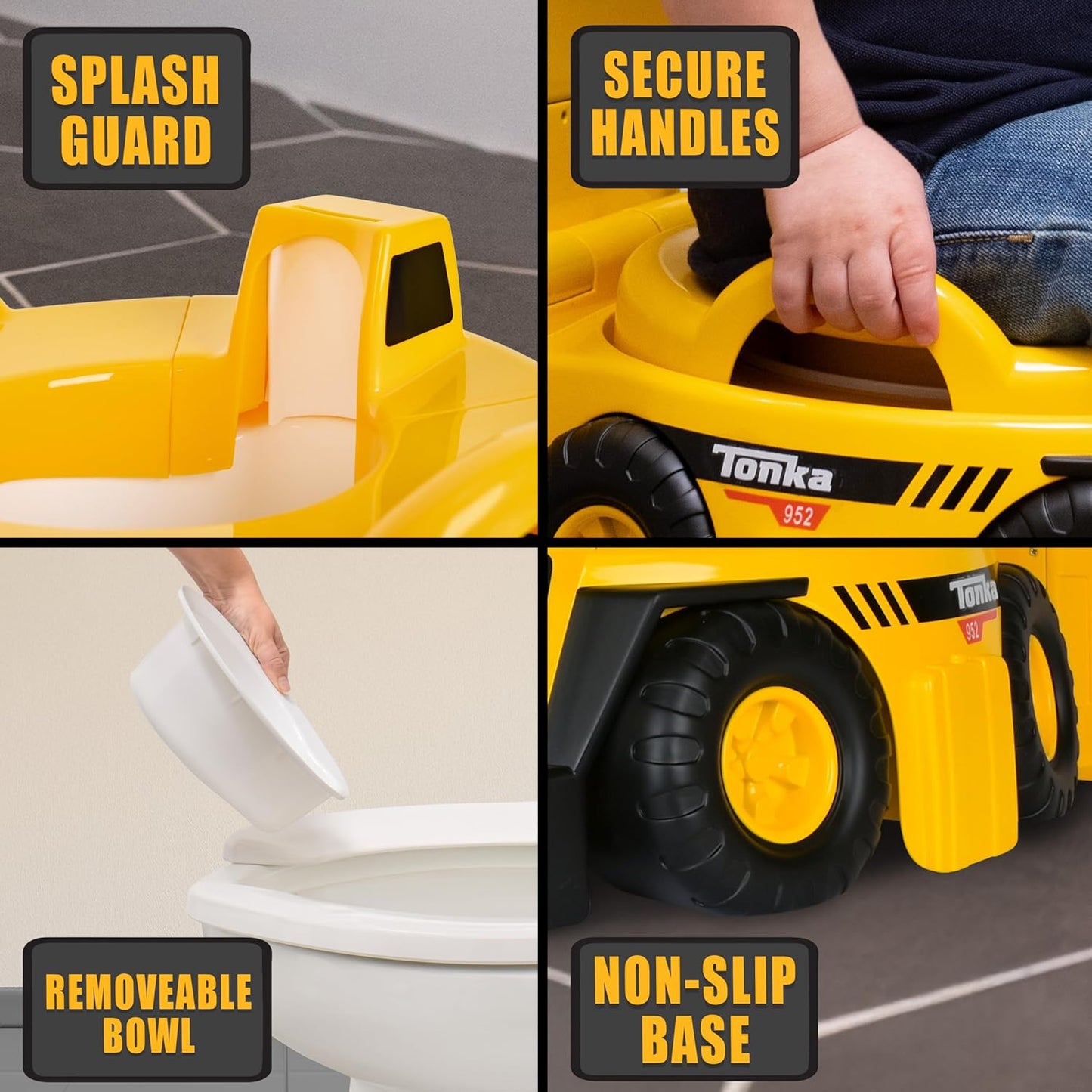 Tonka Dump Truck Potty Trainer for Toddlers, 2-in-1 Potty Chair and Potty Ring with Splash Guard, Built-in Handles, Easy Clean Removable Pot