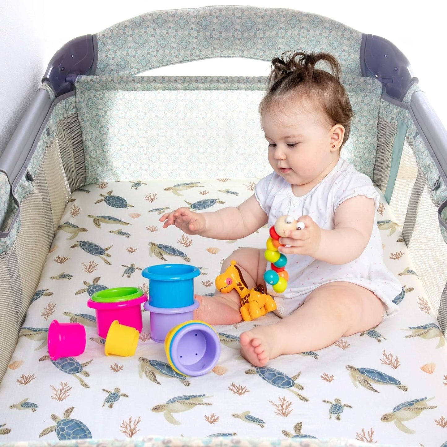 LifeTree Crib Sheets for Baby Unisex - Muslin Fitted Crib Sheets Toddler Bed Sheet, 70% Viscose from Bamboo and 30% Cotton, Fits Mini Crib & Pack and Play Playard, Bear, 26in x 38in