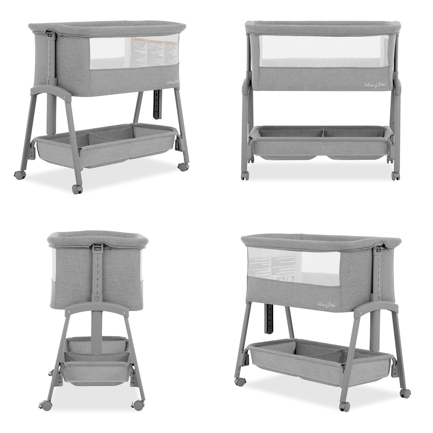 Dream On Me Calypso Portable Bassinet with Wheels, Adjustable Height Bedside Sleeper, Foldable Baby Bassinet with Breathable Mesh Sides, Foam Mattress, Easy Mobility & Travel-Friendly Design - Black