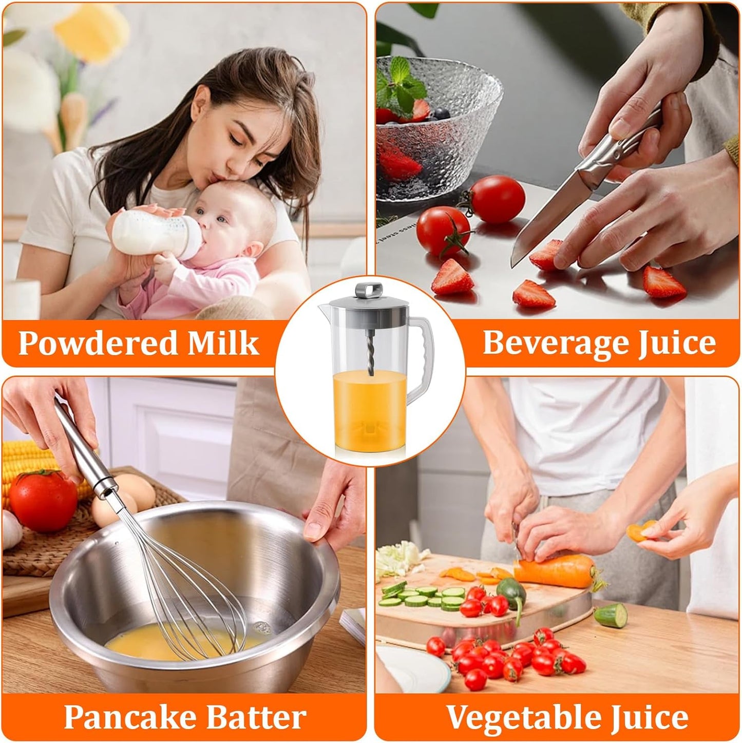 2 Pcs Mixing Pitcher for Drinks, 2 Quart/64oz Plastic Juice Pitcher with Lid, Angled Plastic Blades and Adjustable Mixer Plunger for Juice, Tea, Milk, Beverage Container