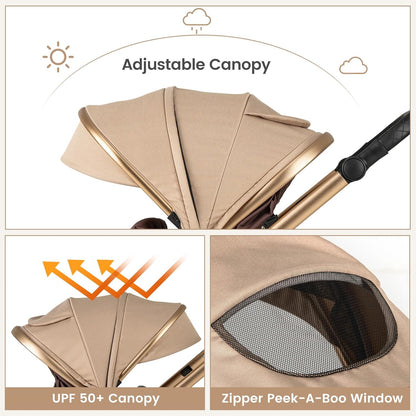 INFANS 2 in 1 Baby Stroller, Folding Newborn Pram Convertible Stroller Bassinet for Infant Foldable High Landscape Shock Absorption with Reversible Seat Aluminum Structure for Pushchair