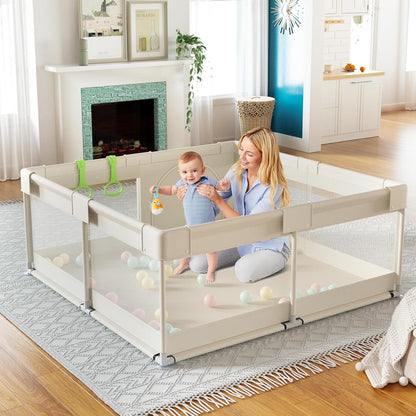 Fodoss Baby Playpen 50×50in, Small Play Pen for Babies and Toddlers, Playpen for Apartment, Play Yard, Activity Fence, Baby Playard with All-Side Mesh, Pull Rings