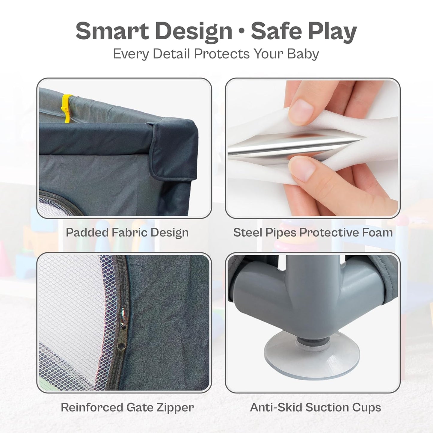 Baby Playpen 71x59 Inch Large Playpen for Babies and Toddlers Baby Playard with Zipper Gates Safety Fence Play Pen Play Yard with Soft Breathable Mesh Indoor & Outdoor Kids Activity Center Dark Gray
