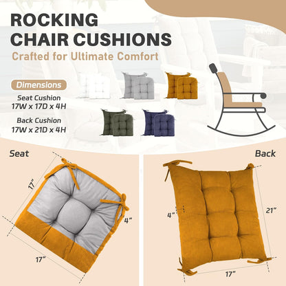 Rocking Chair Cushion with Ties Non-Slip Outdoor Rocking Chair Cushion Set Waterproof Fade-Resistant Porch Garden Patio Glider Rocker Cushions