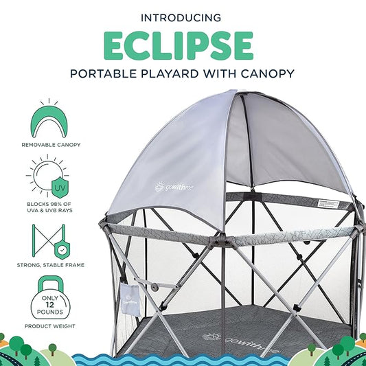 Baby Delight Go with Me Eclipse Deluxe Portable Playard | Playpen | Sun Canopy | Indoor and Outdoor | Ultra Padded Nylon Floor | Elephant Grey