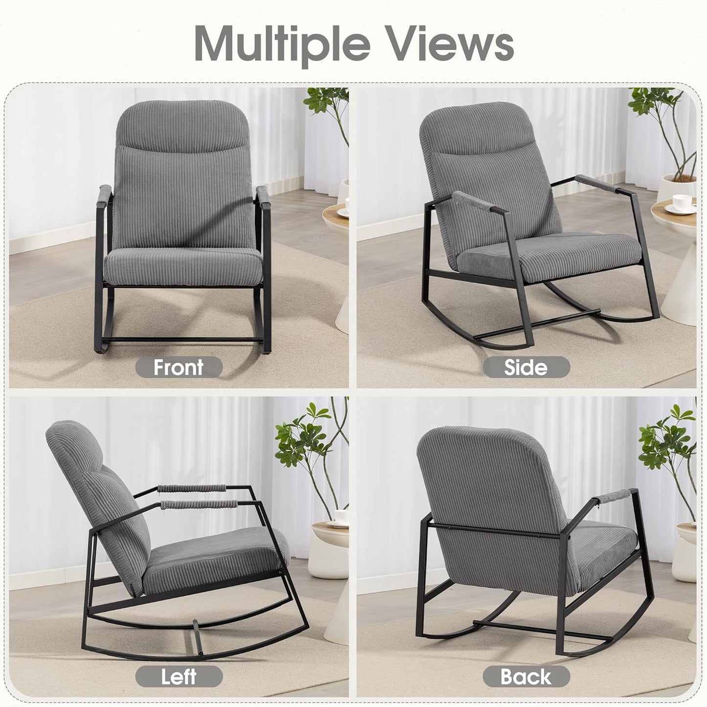 HOMEFUN Nursery Rocking Chair,Patio Rocking Chair,Upholstered Glider Rocker with Padded Seat and High Backrest Safe and Comfy Armchair for Living Room Office,Front Porch, Garden, Patio, Backyard Cream