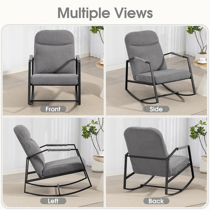 HOMEFUN Nursery Rocking Chair,Patio Rocking Chair,Upholstered Glider Rocker with Padded Seat and High Backrest Safe and Comfy Armchair for Living Room Office,Front Porch, Garden, Patio, Backyard Cream