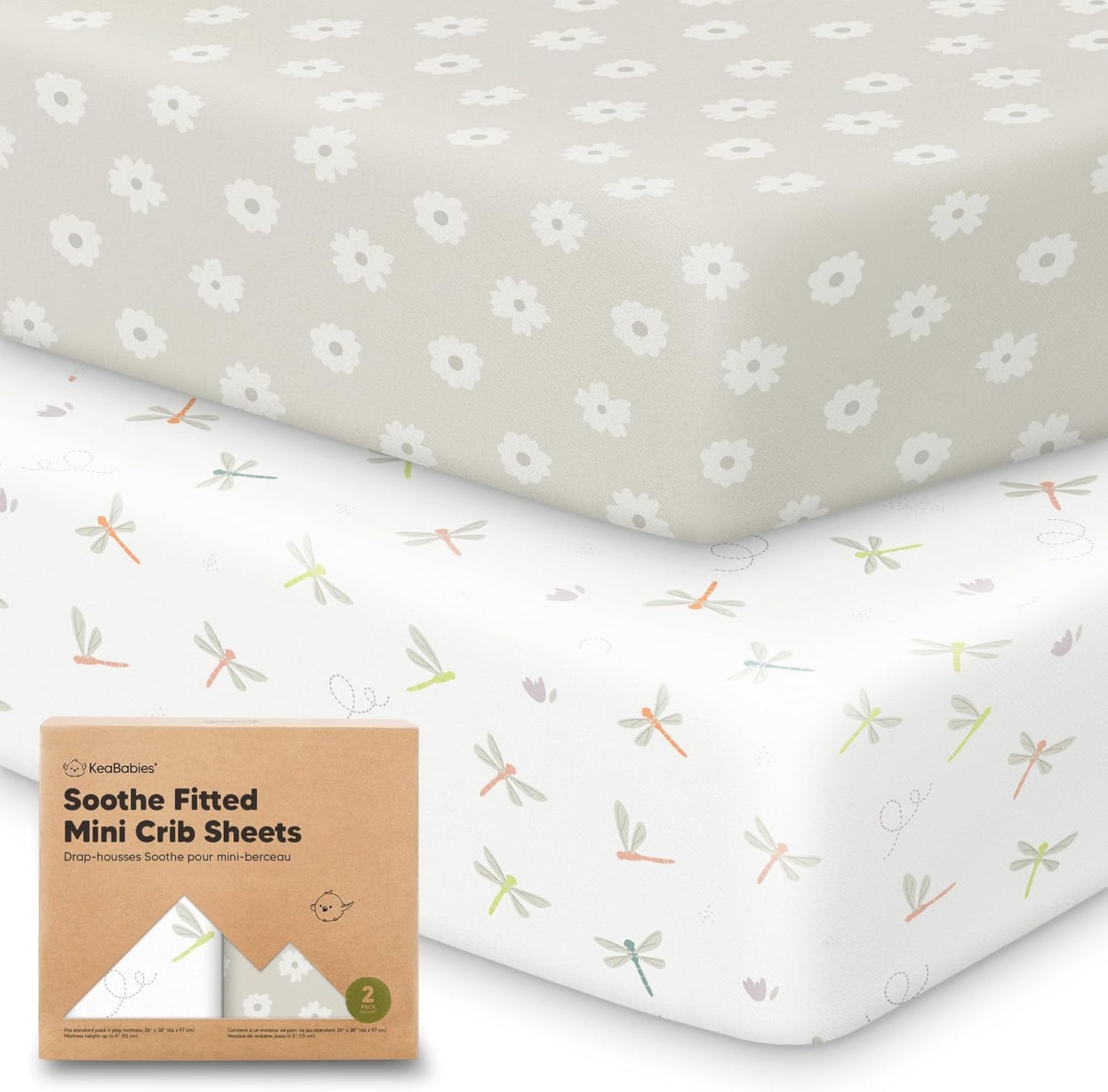 2-Pack Mini Crib Sheets Fitted - 38x26 Pack N Play Sheets for Pack and Play Mattress, Organic Cotton, Soft & Breathable Playard Bedding, Neutral Mini Toddler Bed Cover for Boys, Girls (Dragon Tale)