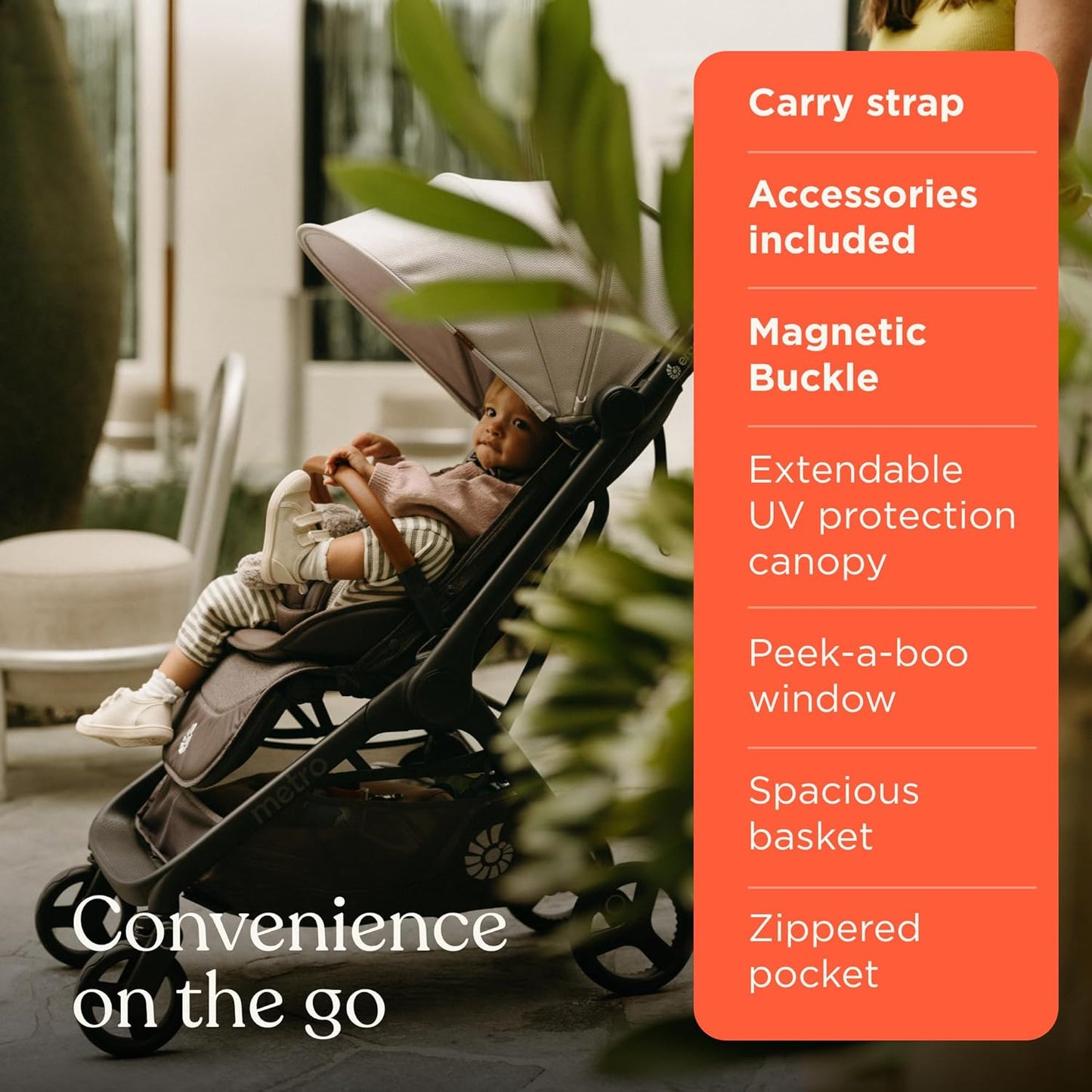 Ergobaby Metro 3 Baby Stroller for Newborns, Infants, and Toddlers - Travel Stroller with One-Hand Fold, Near-Flat Recline, Adjustable Handlebar - Onyx Black