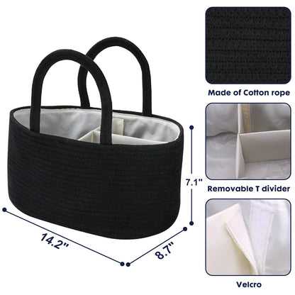 Baby Diaper Caddy Organizer for Girl Boy Rope Nursery Storage Bin Basket Portable Holder Tote Bag for Changing Table Car Travel Baby Shower Gifts Newborn Essentials Registry Must Have Items Pink