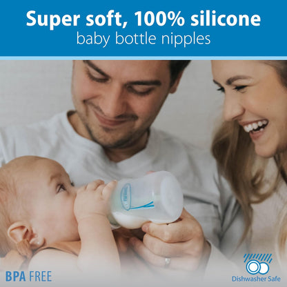 Dr. Brown’s Natural Flow® Level 2 Wide-Neck Baby Bottle Silicone Nipple, Medium Flow, 3m+, 100% Silicone Bottle Nipple, 6 Pack