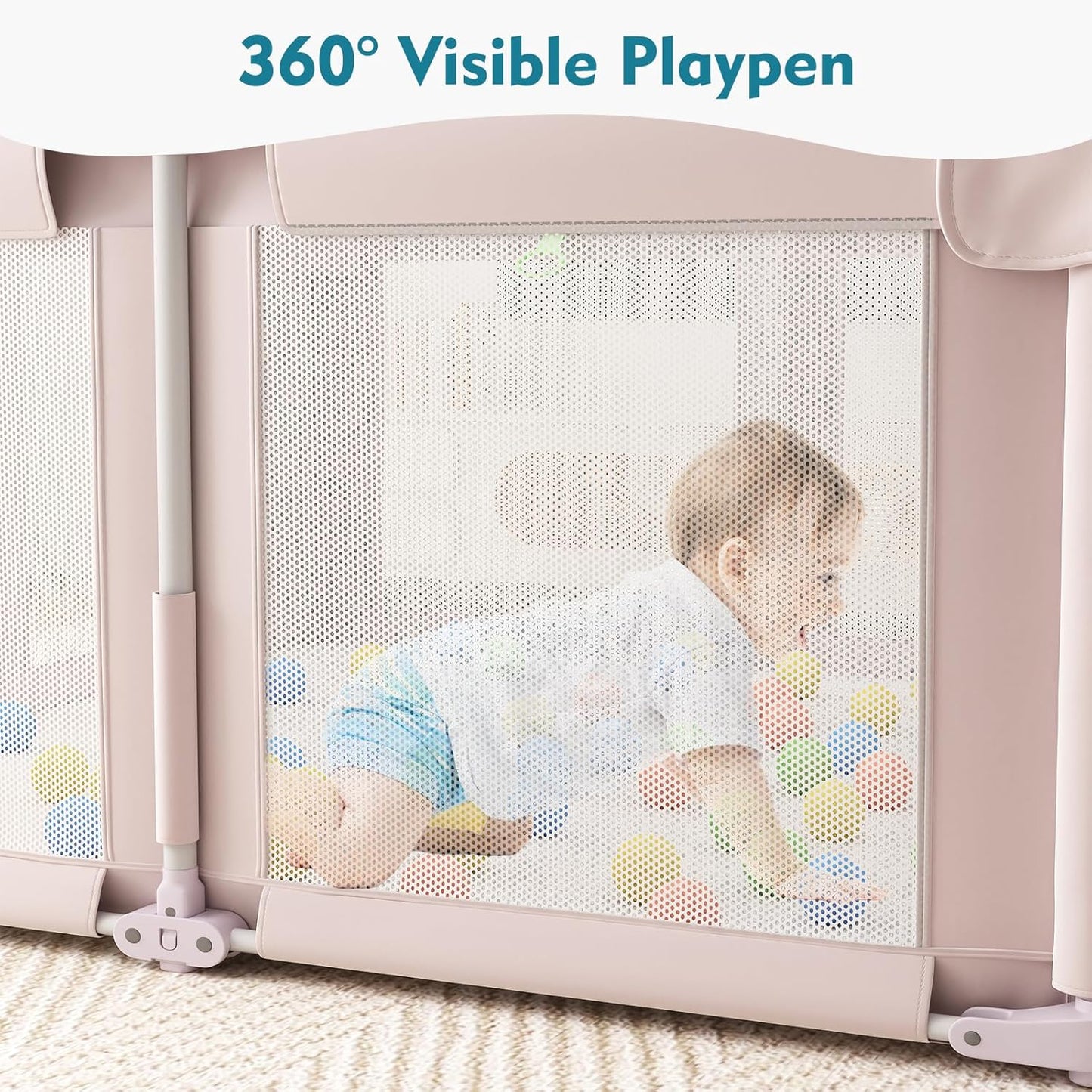 Foldable Playpen for Babies and Toddlers, 51" Portable Play Pen with Mat and Ocean Balls, Play Yard with with Visible Mesh for Inddor and Outdoor, No Assembly Required, Dark Gray