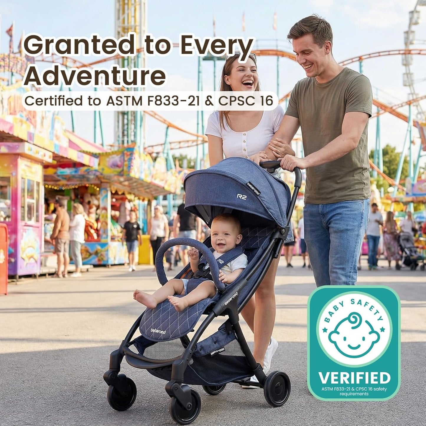 Beberoad Lightweight Baby Stroller for Airplane R2 Small Travel Stroller Compact Strollers Foldable, Infant Toddler Stroller with Adjustable Backrest, Cup Holder and Waterproof Canopy, Black