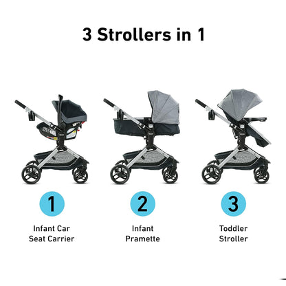 Graco Modes Nest Travel System, 3-in1 Modular Carseat Stroller Combo, Adjustable Slide2Me Infant Car Seat Carrier to Toddler Stroller, Includes the SnugRide DLX Infant Car Seat, Sullivan