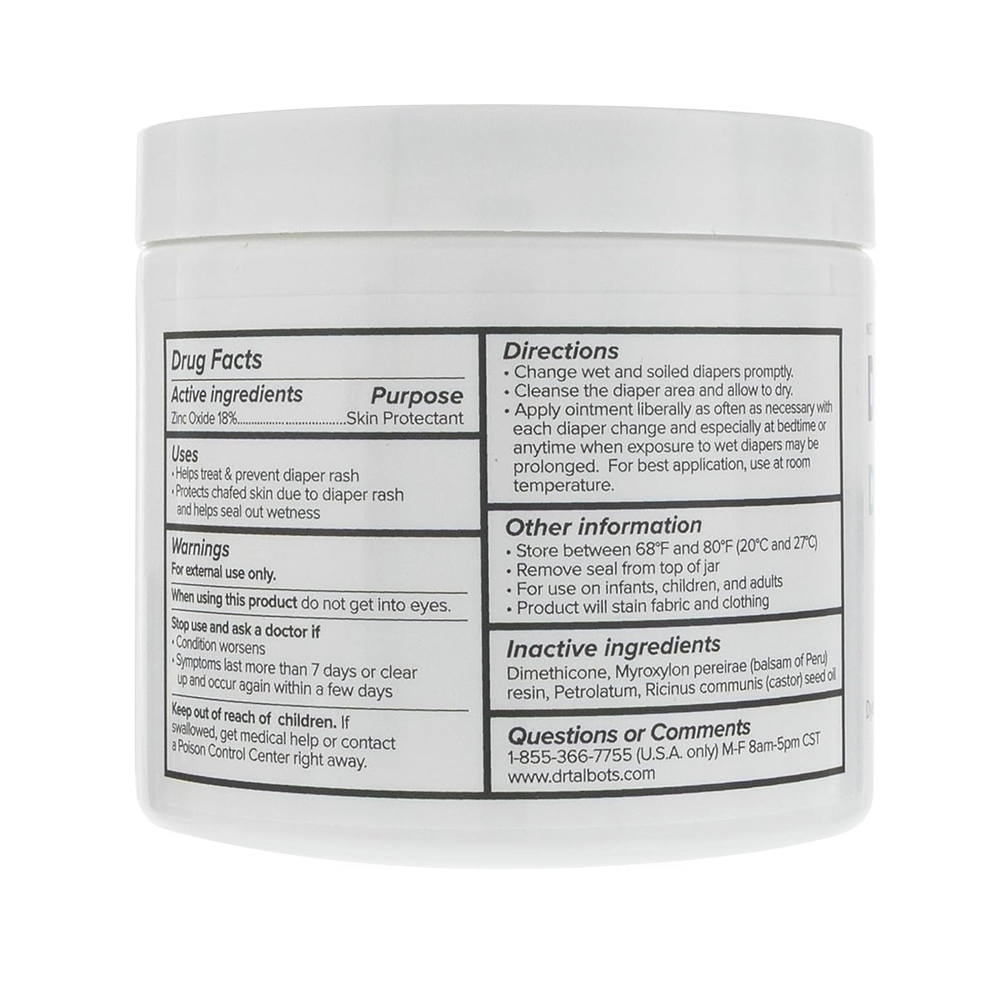 Dr. Talbot's Baby Diaper Rash Ointment - 2 oz - Zinc Oxide Skin Protectant with Peruvian Balsam - Treats and Prevents Rash