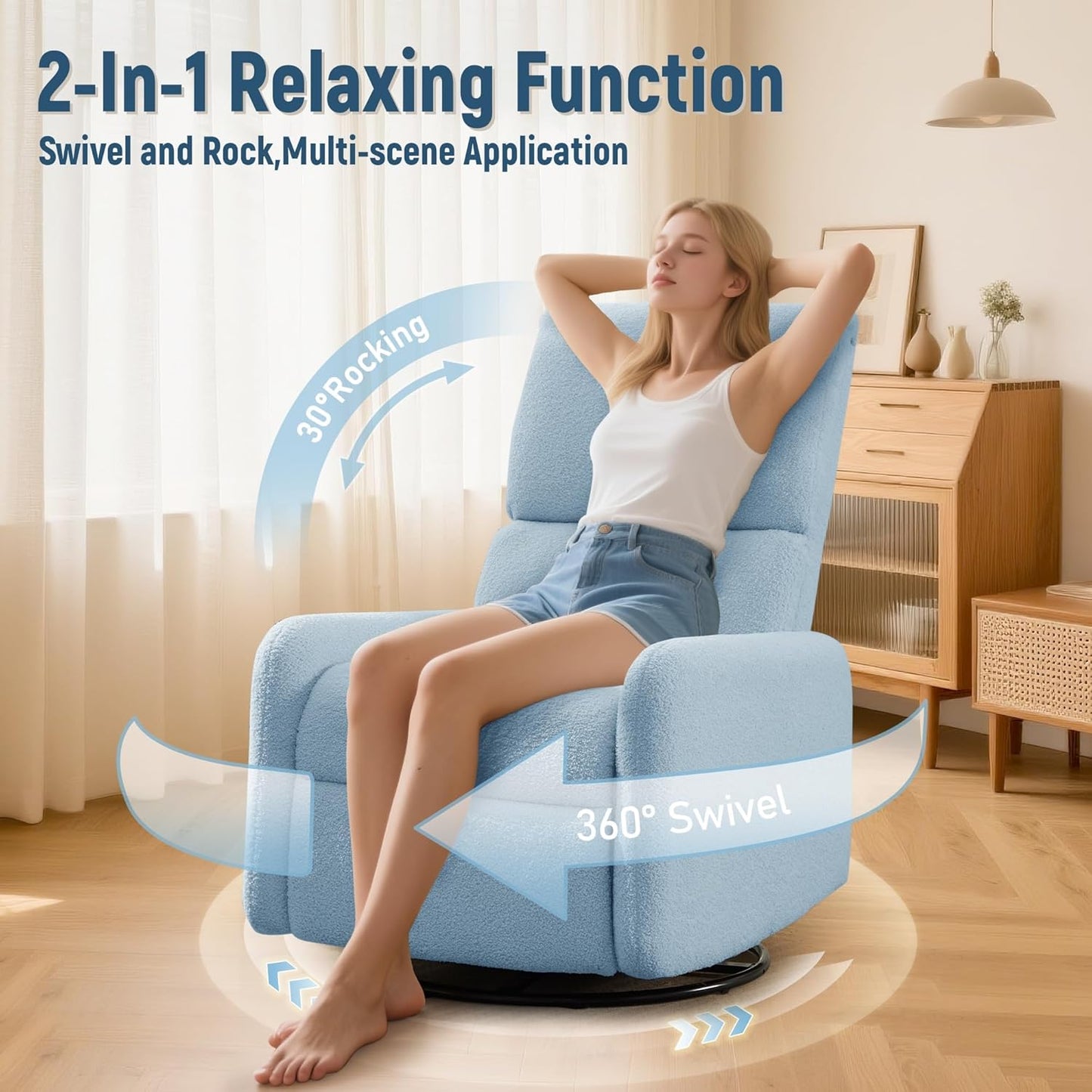 Korser 360° Rocking Chair, Nursery Rocker Chair with Side Pockets, Glider Nursing Chair with Steel Structure Base, Small Chair for Small Spaces, Sherpa Swivel Accent Chairs for Living Room, Nursing