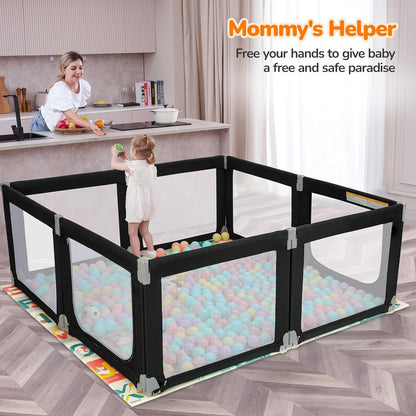 Dripex Baby Playpen, 47"x47" Small Playpen for Babies, Enhanced Safety Baby Play Yard for Indoor & Outdoor, Infant Play Pen with Soft Breathable Visible Mesh, Anti-Fall Design & Easy Setup, Grey