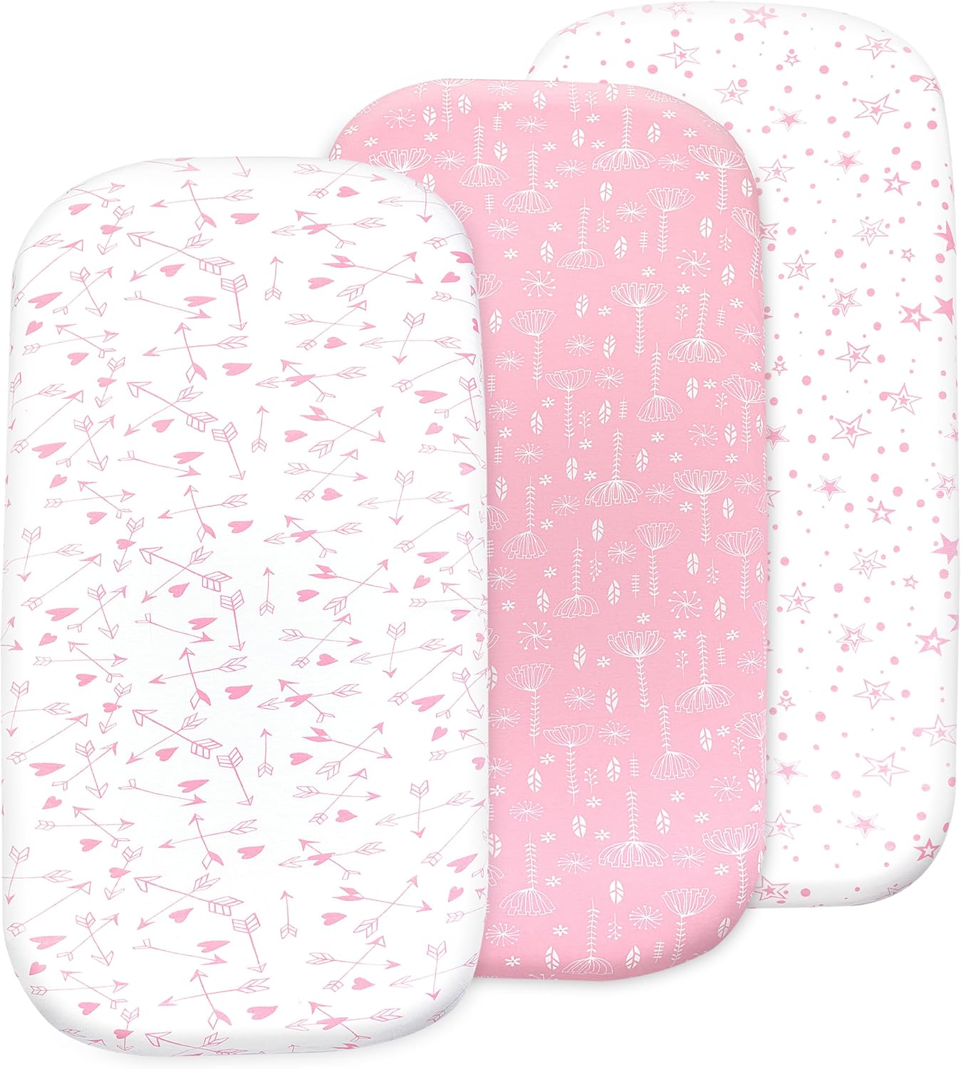 3-Pack Bedside Sleeper Bassinet Sheets | GOTS Certified Organic 100% Muslin Cotton | Ultra Soft & Breathable | 33×20×4” Fitted Sheets | Universal Fit 29–33” x 17–21” Pads