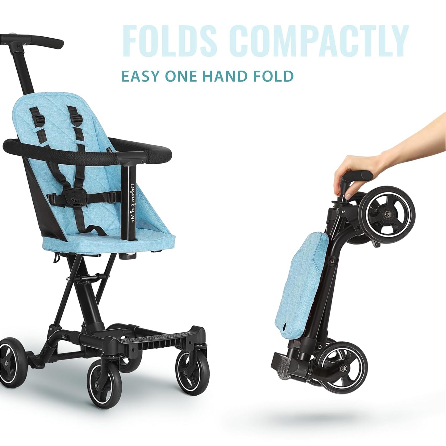 Dream On Me Coast Rider Travel Stroller, Lightweight & Compact Baby Stroller, Theme Park Approved, Book-Folding Design, Adjustable Handle, Soft-Ride Wheels, Converts to Rider & Scooter - Black