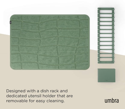 Umbra Udry Dish Rack and Microfiber Drying Mat – Space-Saving Design Folds Up for Easy Storage, Mini Rack, Gray
