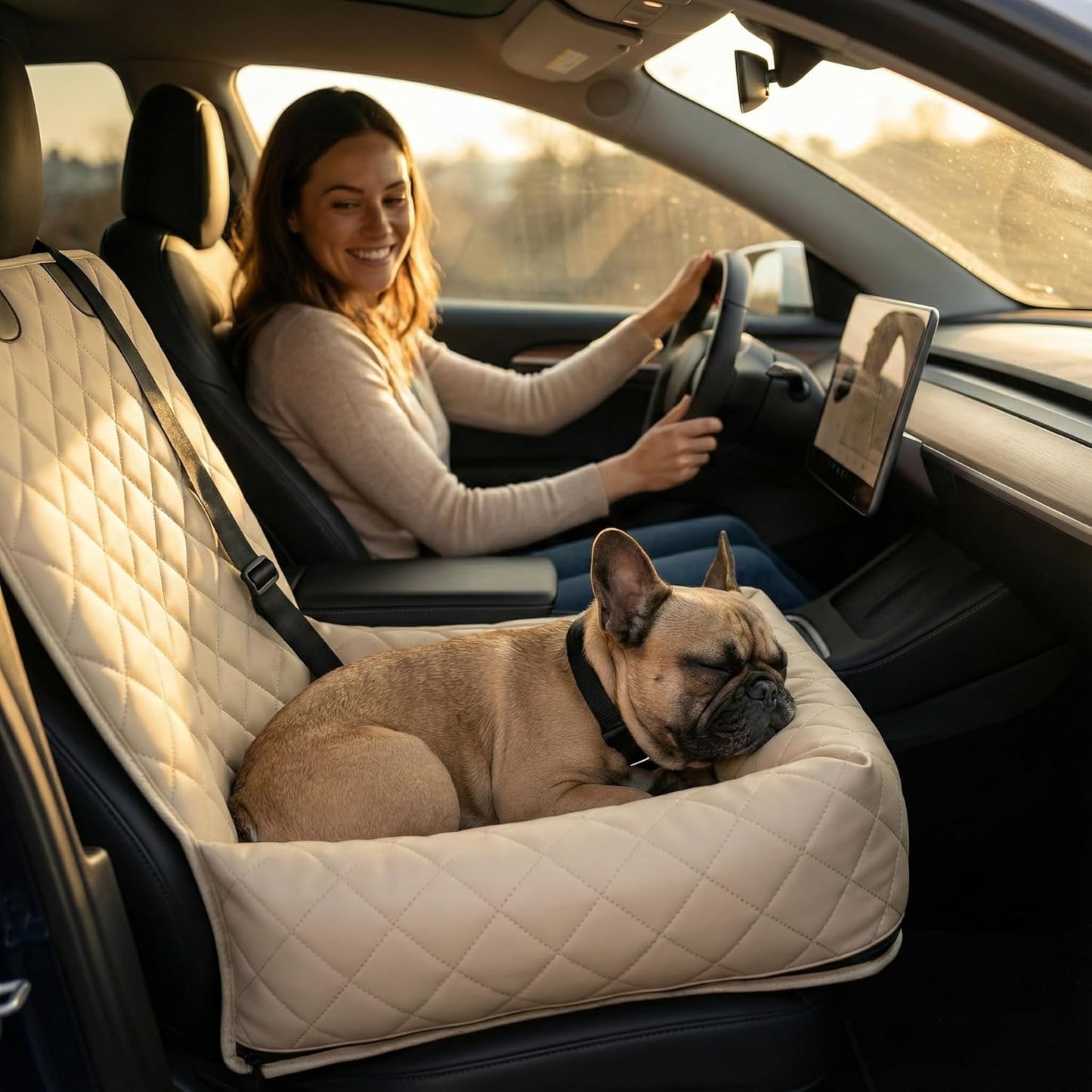 Microfiber Leather Dog Car Seat for Small & Medium Dogs, Waterproof Pet Car Seat with Washable Pee Pad, Scratch & Fur Resistant, Foldable Dog Bed for Home & Travel, Non-Slip Design, Matte Gray